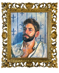 Portrait of Benjamin - Fleur de Lis Background, Oil, Antique Florentine Frame