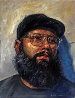 Portrait of Patricio, Heavily Bearded Man with Black Base Ball Cap, Original Oil