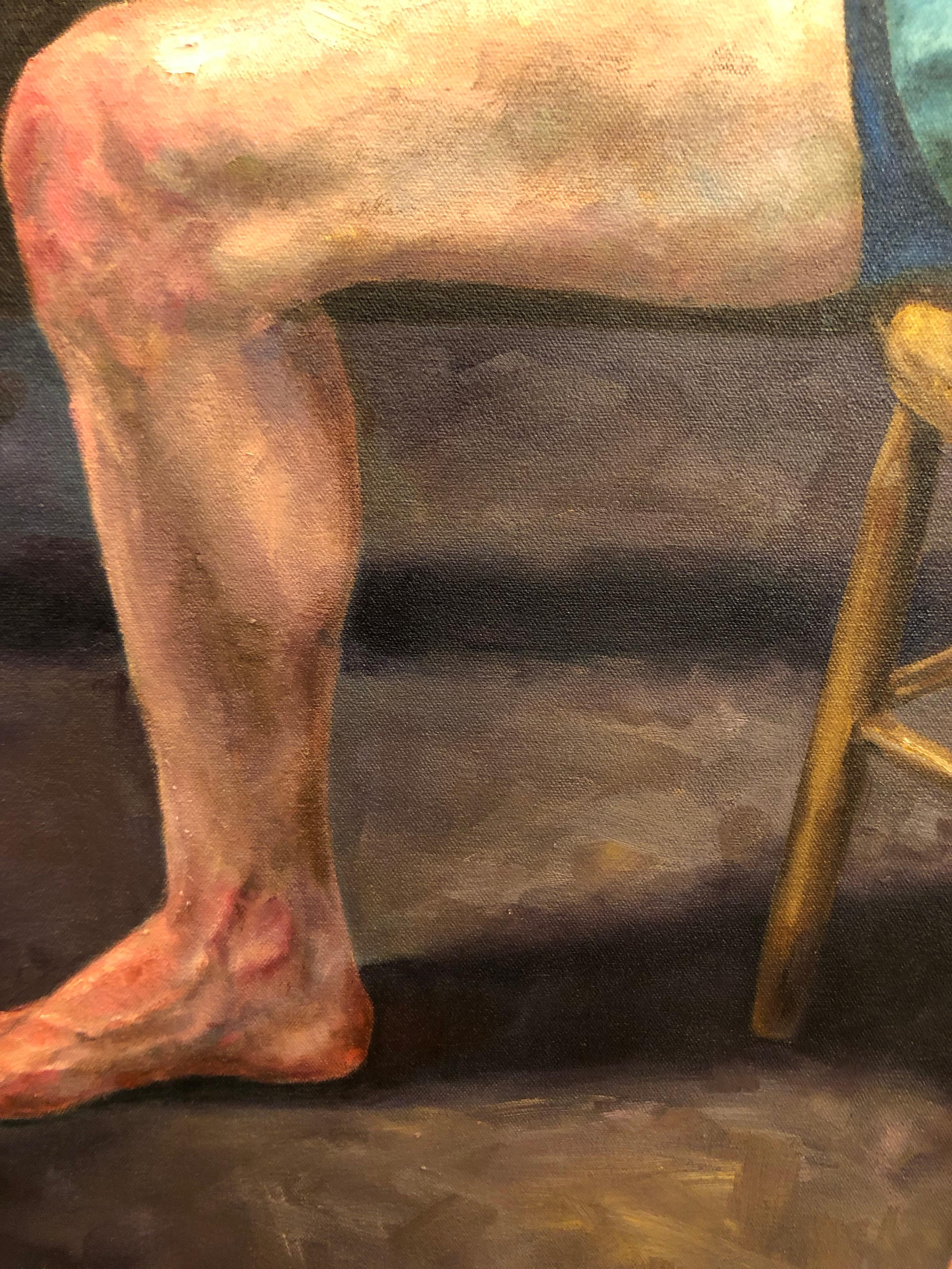 Pirro - Pittura a olio originale raffigurante un combattente in pantaloncini seduto sul ring 2