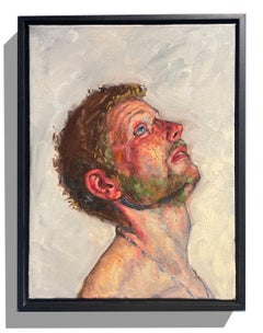 Self Portrait Lifting - Seitenansicht des Künstlers, Öl auf Leinwand, gerahmt