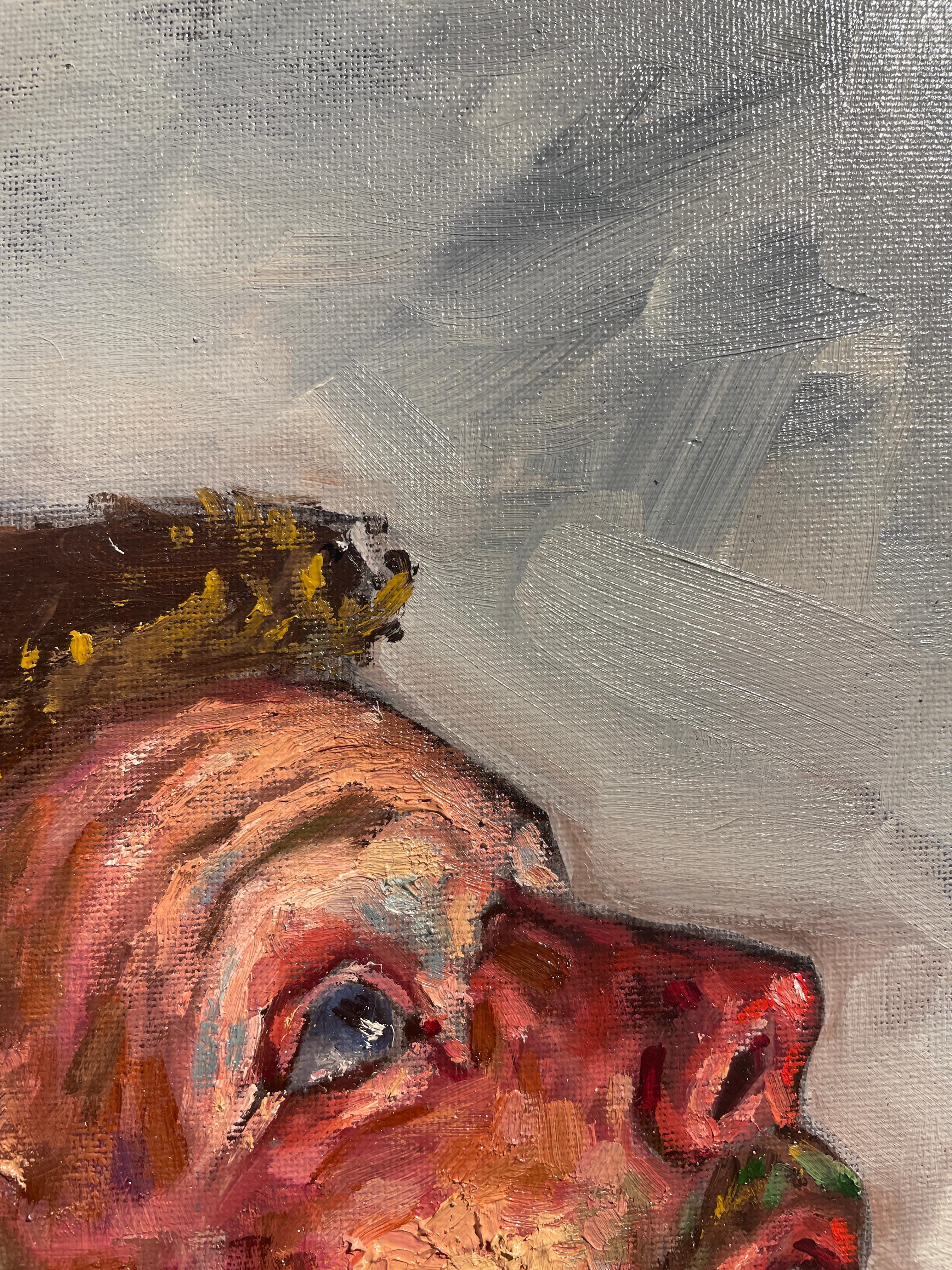 Autoritratto che solleva - Vista laterale dell'artista, Olio su tela, con cornice 1