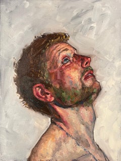 Self Portrait Lifting - Seitenansicht des Künstlers, Öl auf Leinwand, gerahmt