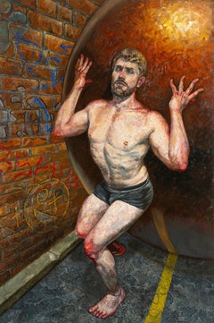 Sísifo - o Pintura a tamaño natural, Mitología moderna, Enmarcado, Óleo original