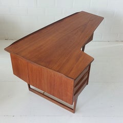 Peter Løvig Nielsen Boomerang Desk + bar 1960s for Lovig Denmark Teak and Brass