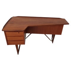 Peter Løvig Nielsen Boomerang Desk + bar 1960s for Lovig Denmark Teak and Brass