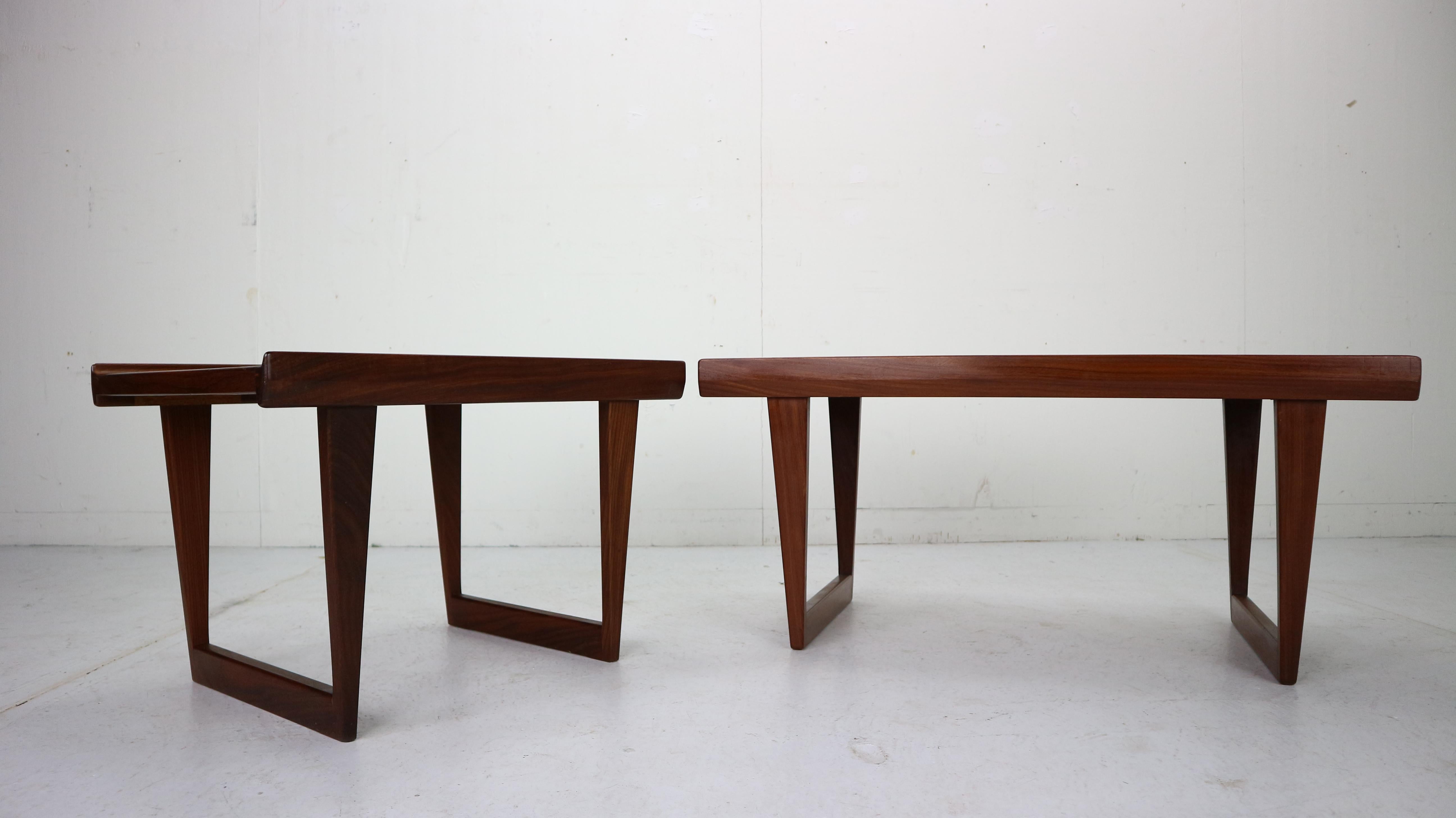Scandinavian Modern Peter Løvig Nielsen Set of 2 Teak Coffee Tables with Sled Legs, 1967, Denmark
