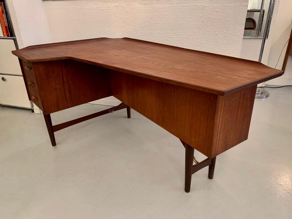 Danish Peter Løvig Nielsen Teak & Brass Boomerang Desk, Denmark ca. 1960