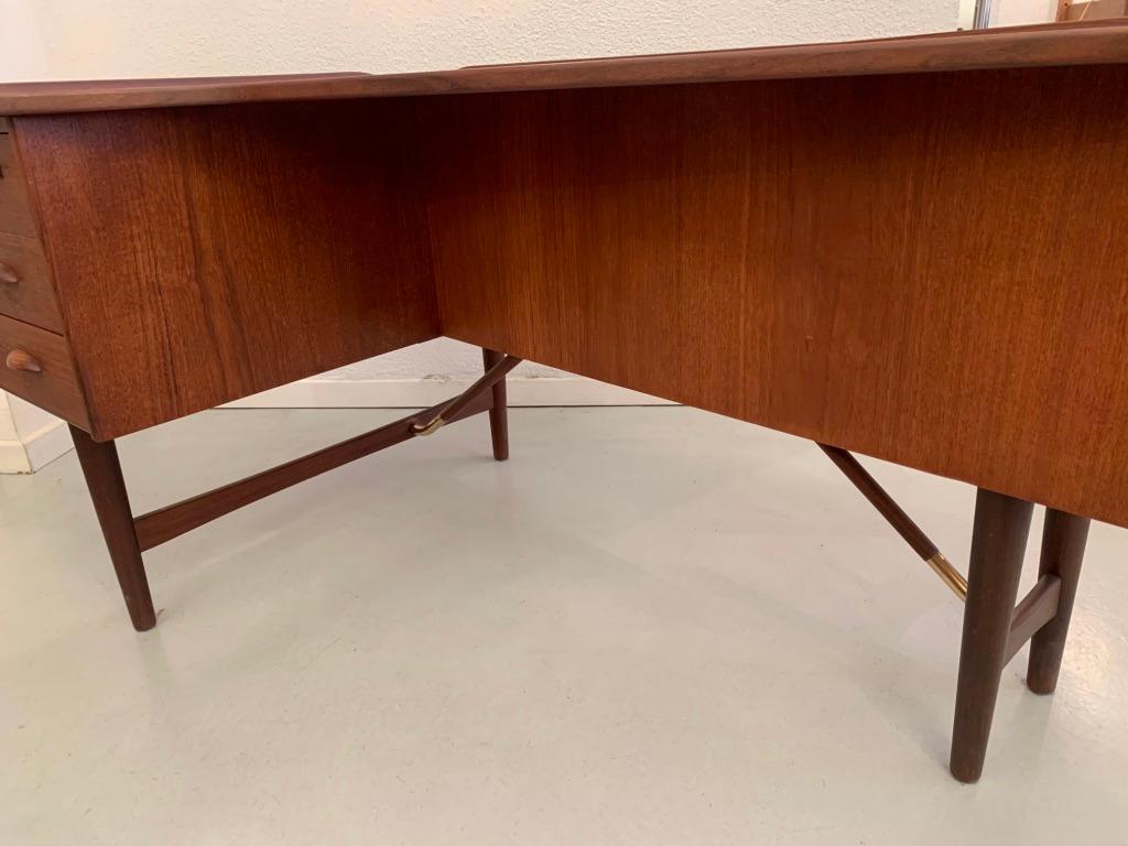 Mid-20th Century Peter Løvig Nielsen Teak & Brass Boomerang Desk, Denmark ca. 1960