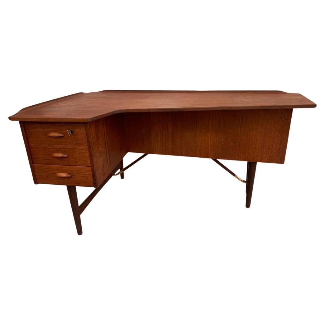 Peter Løvig Nielsen Teak & Brass Boomerang Desk, Denmark ca. 1960