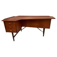 Peter Løvig Nielsen Teak & Brass Boomerang Desk, Denmark ca. 1960