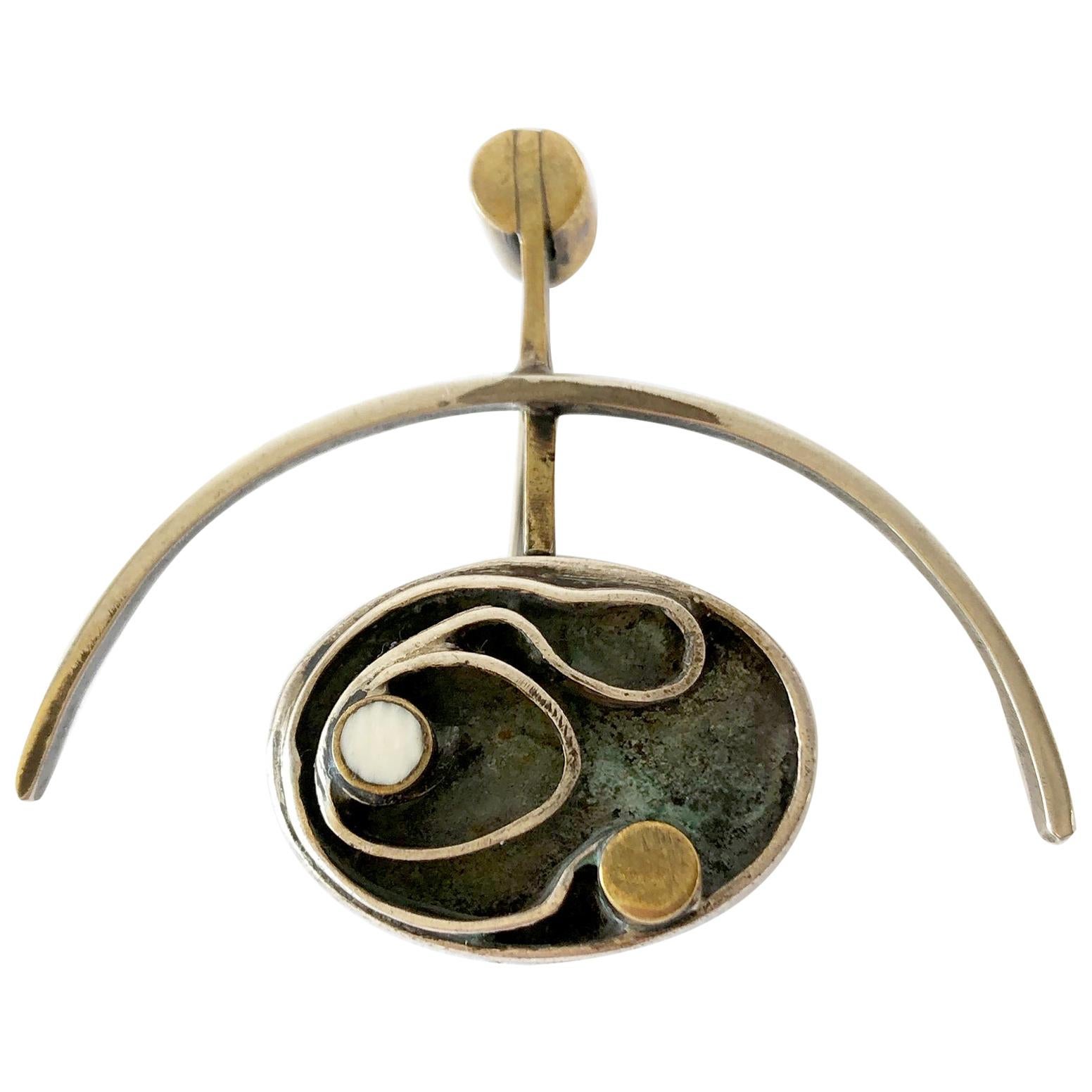 Peter Macchiarini Sterling Silver Brass American Modernist Brooch