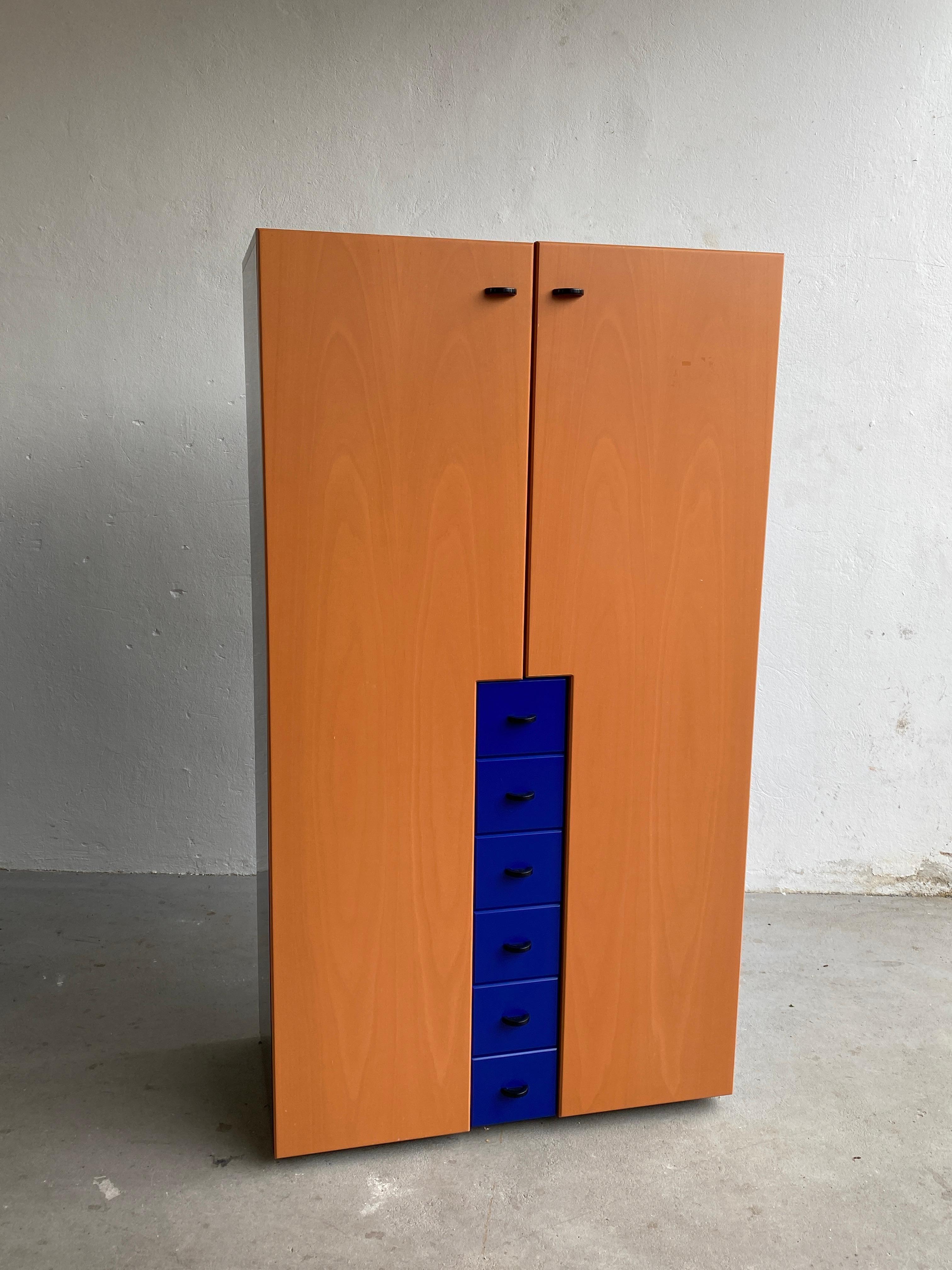 Post modern home closet or storage cabinet by Interlübke, designed by Peter Maly. 1980s, Germany. 

Eye catching and rare piece of postmodernist furniture with striking colours. Labeled on the handles.

Overall very good vintage condition with