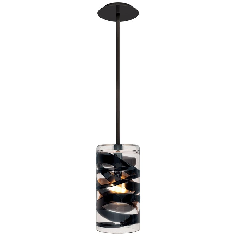 Peter Marino Cilindro Large Pendant in Crystal and Black Murano Glass For Sale