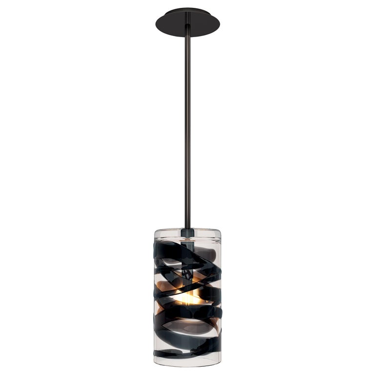 Peter Marino Cilindro Small Pendant in Crystal and Black Murano Glass For Sale