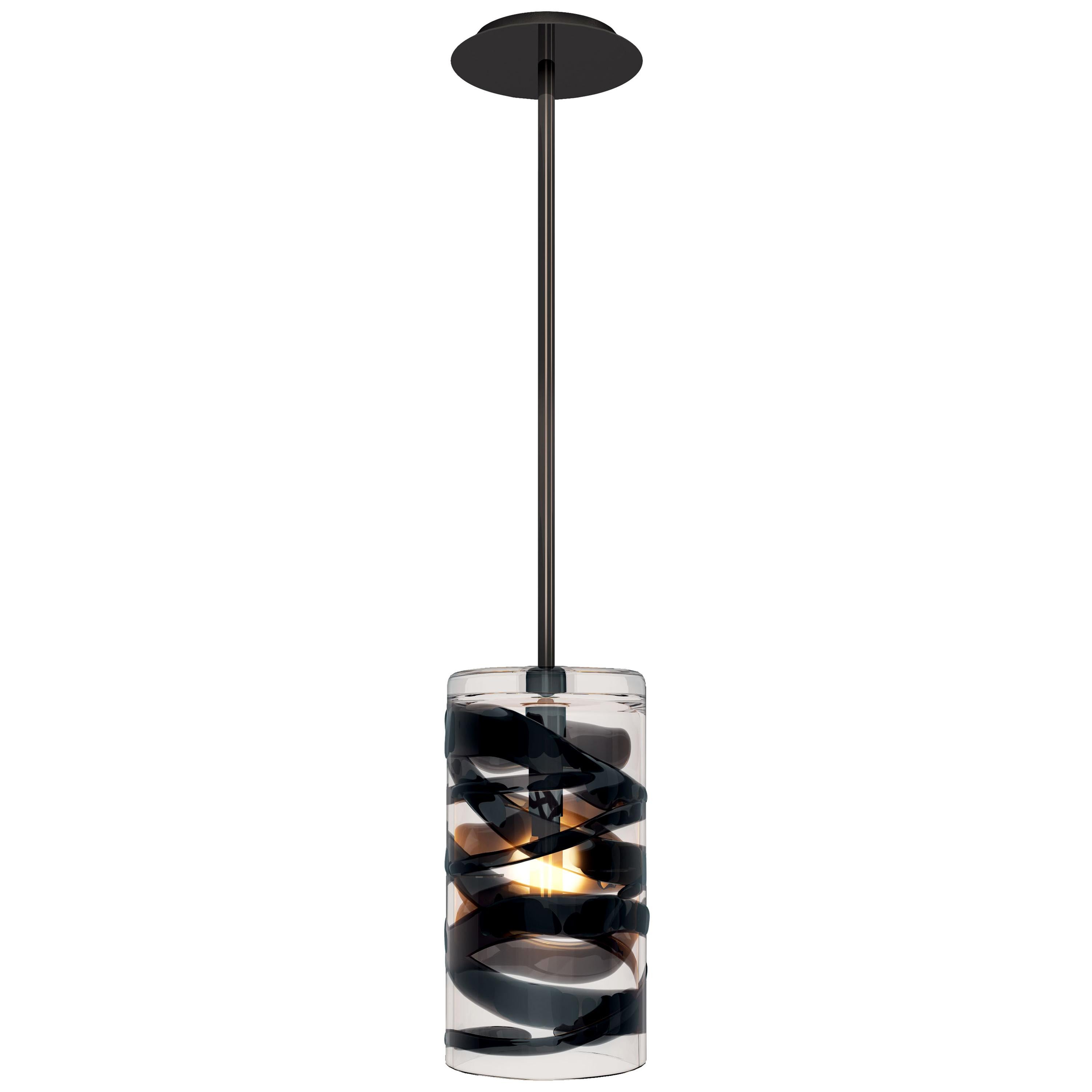 Peter Marino Cilindro Small Pendant in Crystal and Black Murano Glass