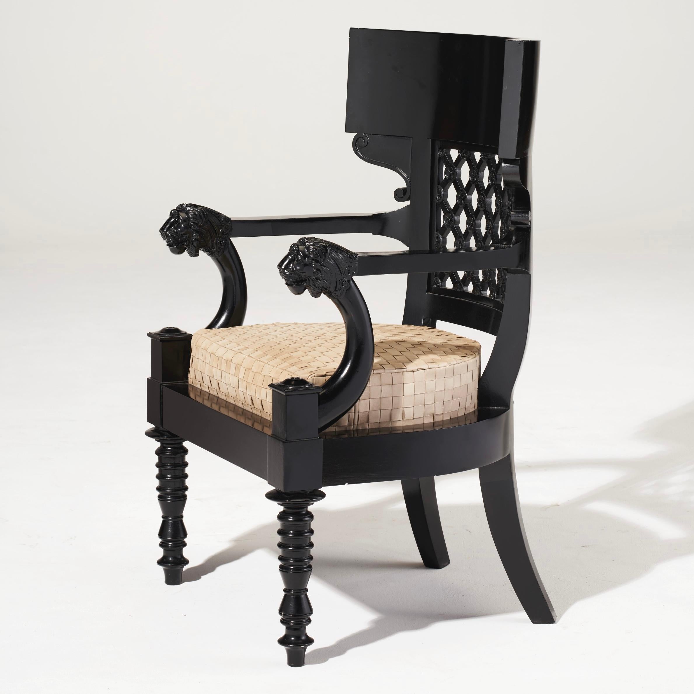 Hand-Carved Louis XVI Style Ebonized Armchairs in Manner of Henri Jacob (d. 1824) For Sale