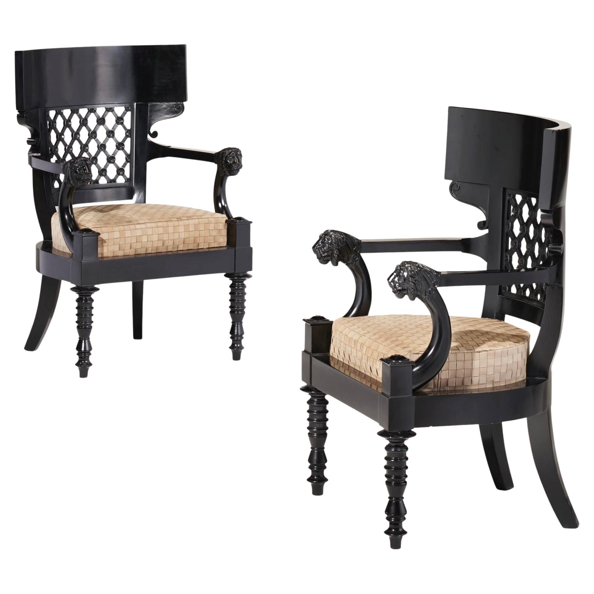 Louis XVI Style Ebonized Armchairs in Manner of Henri Jacob (d. 1824) For Sale