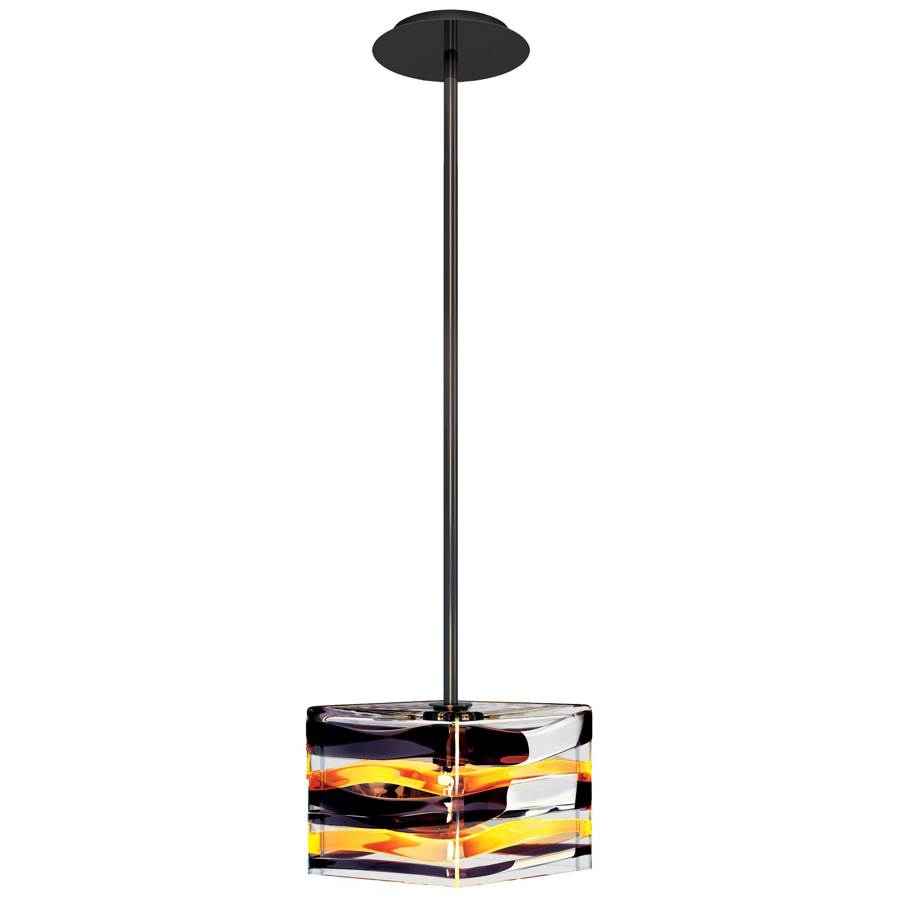 Peter Marino Parallelo Large Pendant in Crystal, Tea and Black Murano Glass For Sale