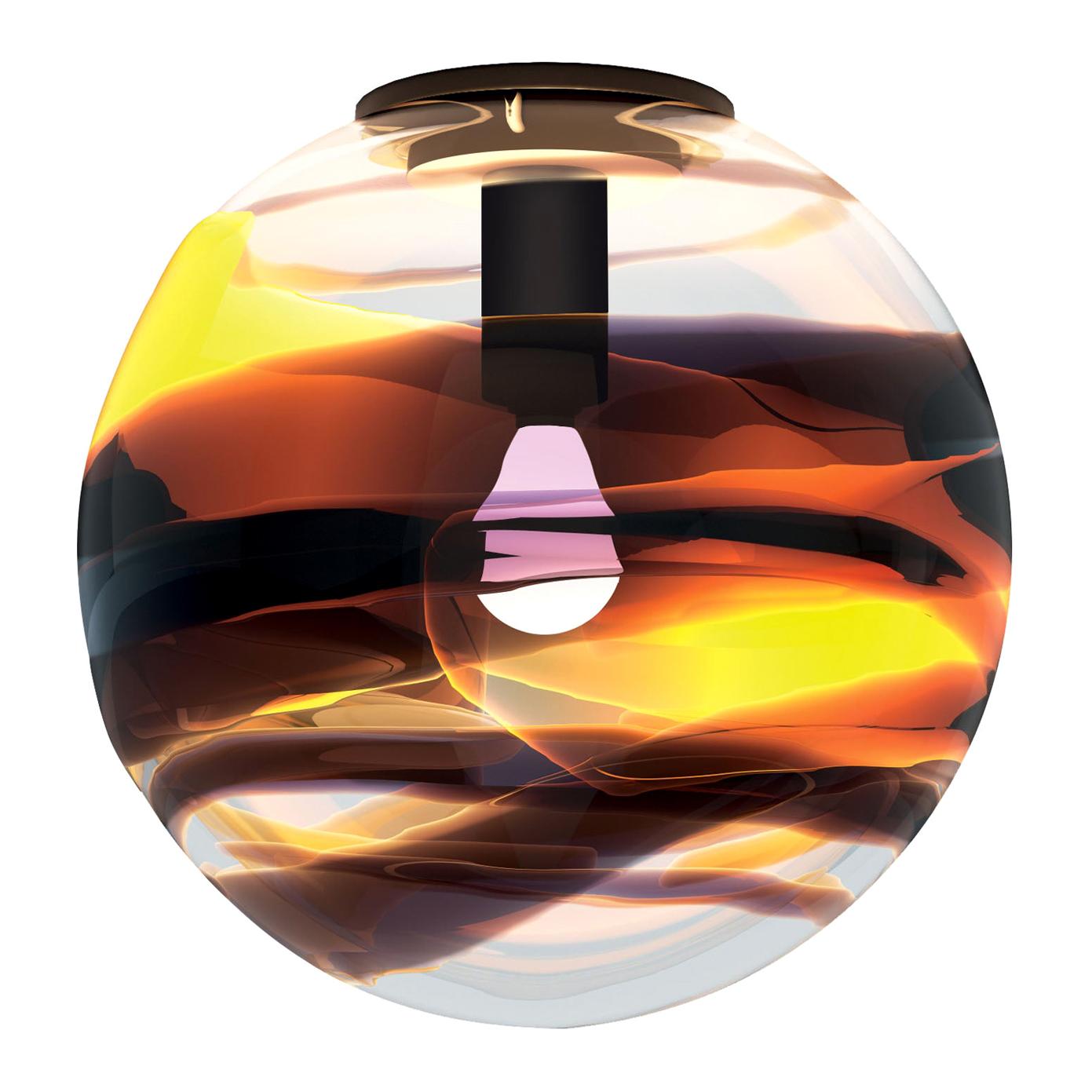 Peter Marino Rotondo Large Ceiling Lamp in Crystal, Tea and Black Murano Glass 