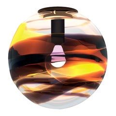 Grand plafonnier Rotondo en cristal, thé et verre de Murano noir de Peter Marino
