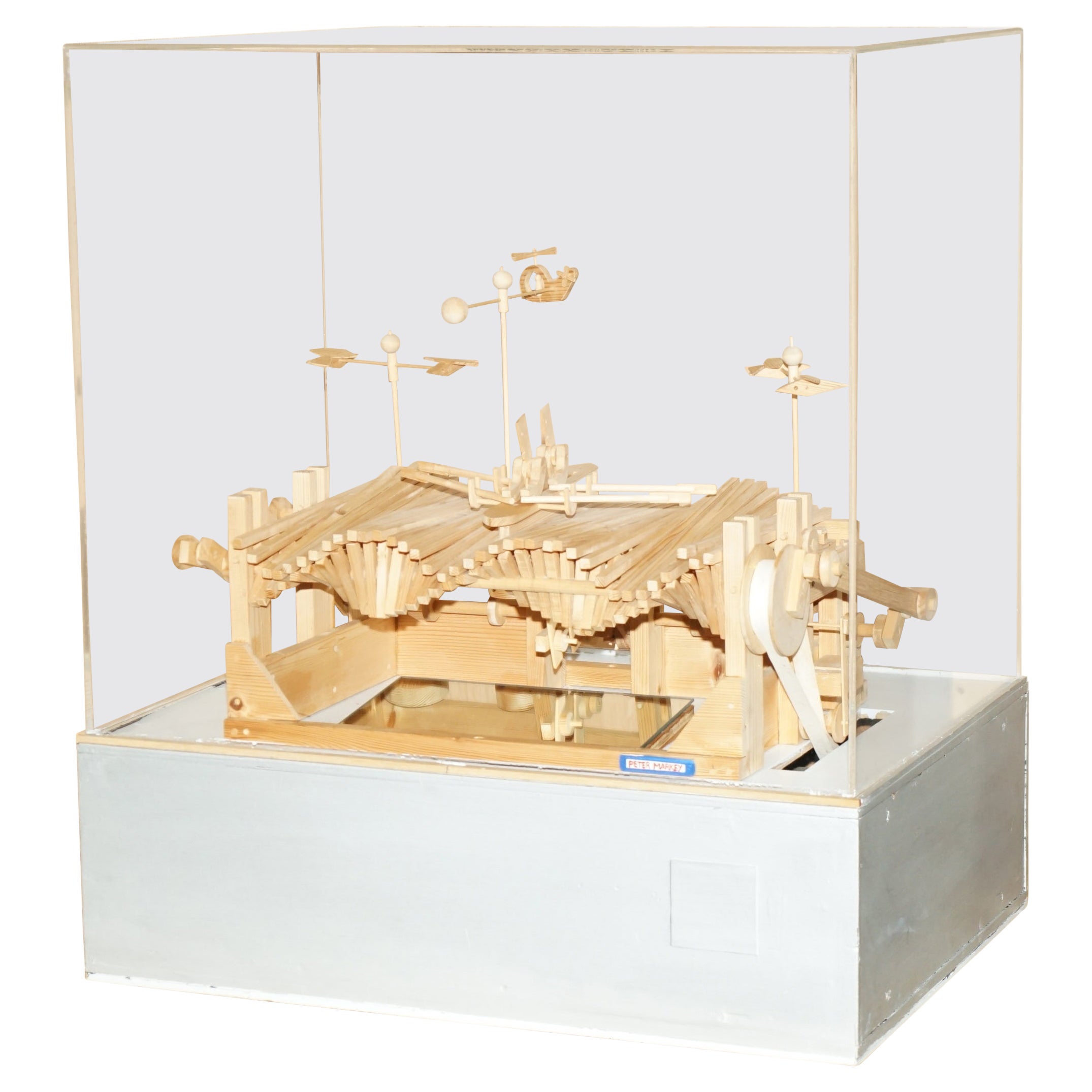 PETER MARKEY 1930-2016 BRITiSH MADE WOODEN AUTOMATON OF TWO MEN ROWING IN CASE