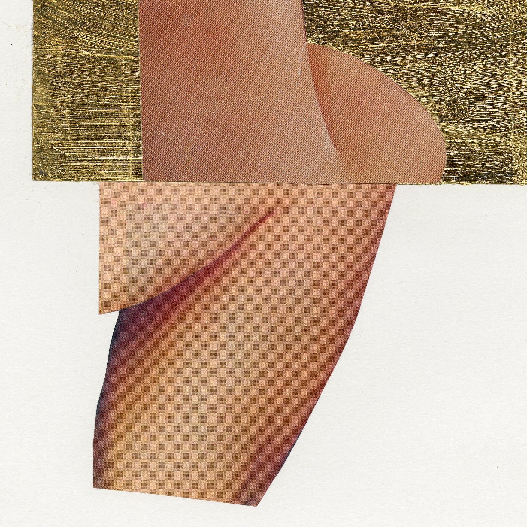 Mischtechnik-Collage auf Trägerpapier. Blattgold, Zeitschrift und Cyanotypie-Fotografie. 

Bild: 11 x 6 1/4