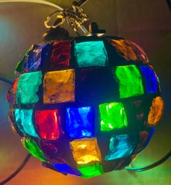 Peter Marsh Brutalist Hanging Colored Glass Chunk Fragment Globe Pendant Light