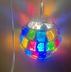 Peter Marsh Brutalist Hanging Colored Glass Chunk Fragment Globe Pendant Light