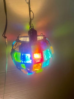 Peter Marsh Brutalist Hanging Colored Glass Chunk Fragment Globe Pendant Light