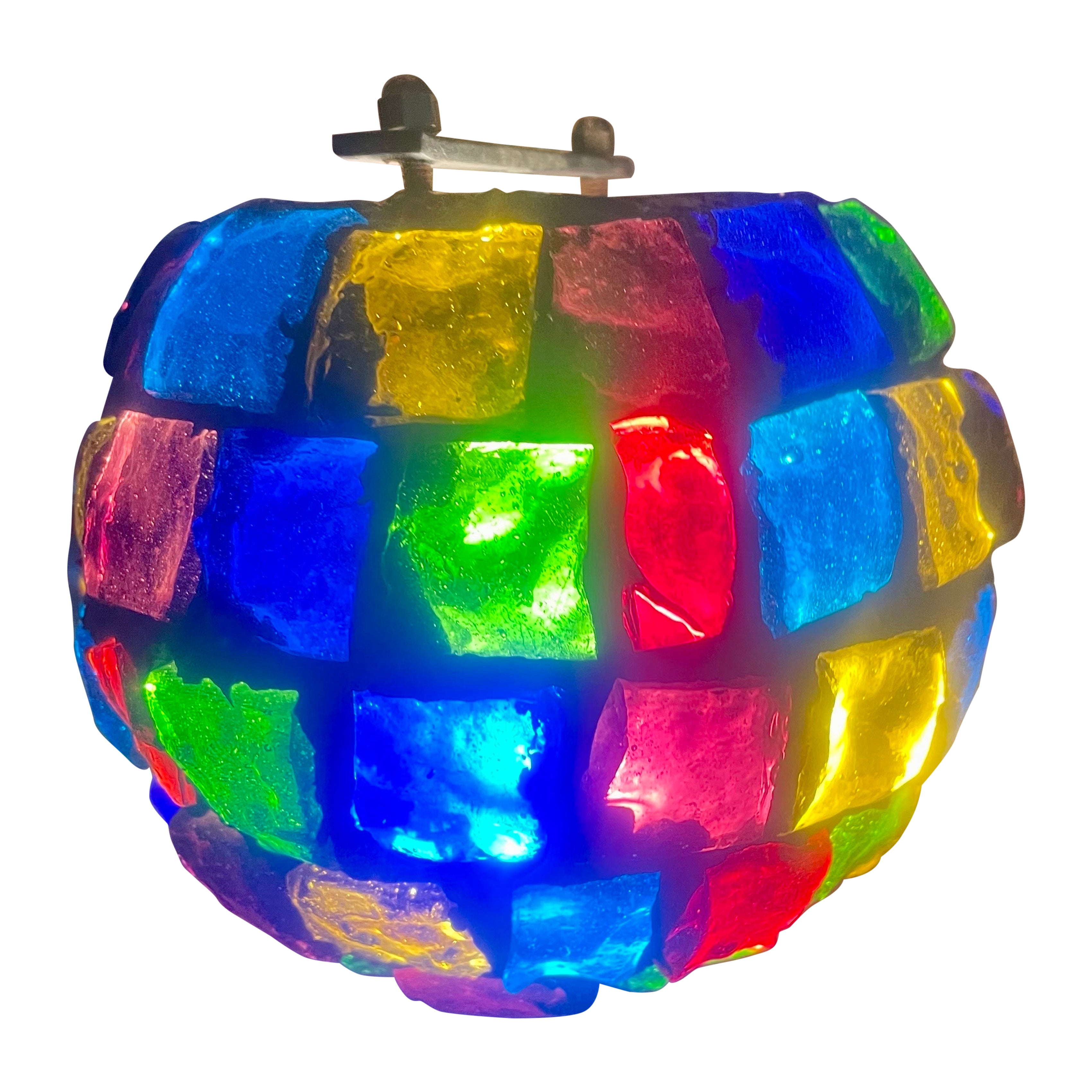 Peter Marsh Brutalist Hängende farbige Glasbrocken Globe Pendelleuchte