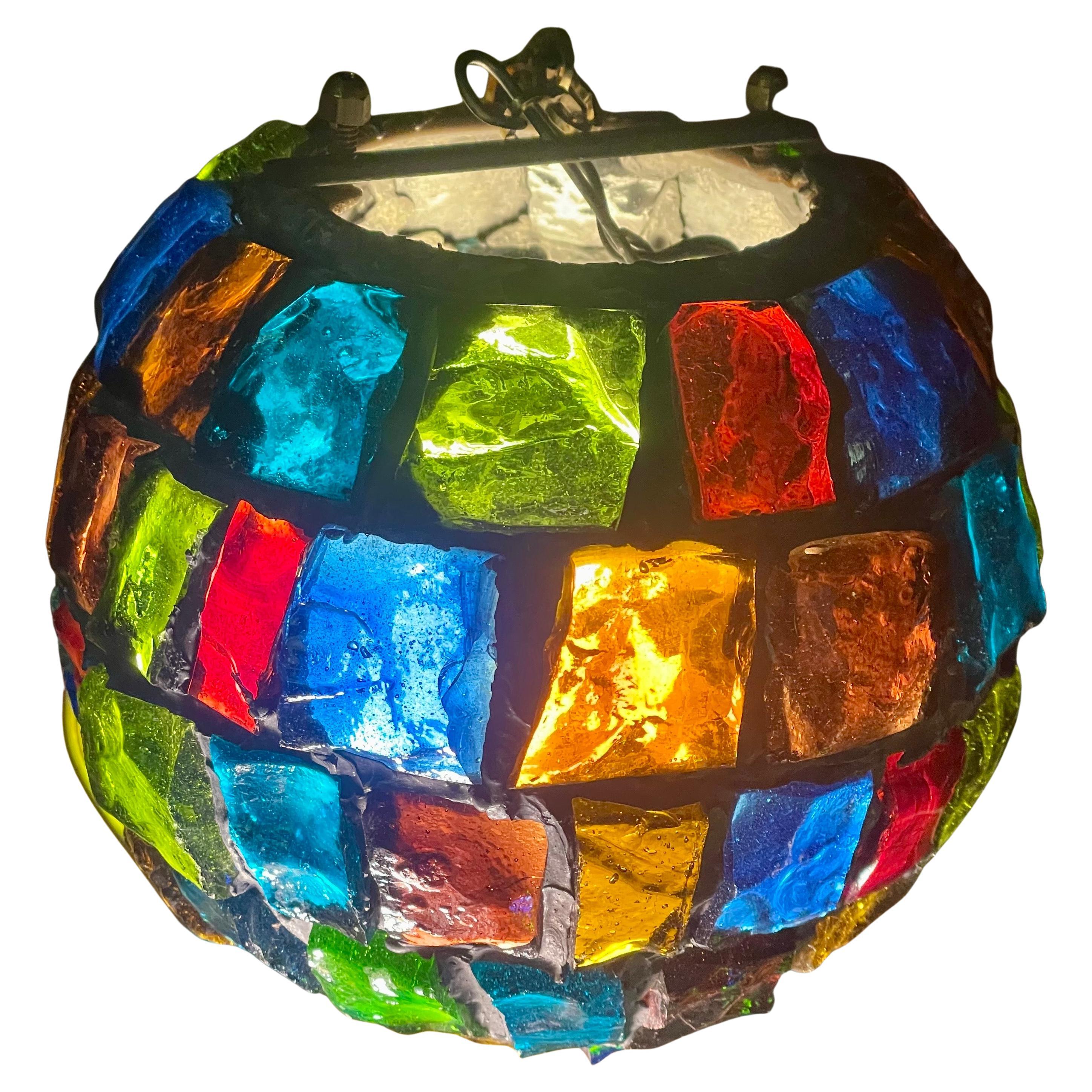 Peter Marsh Brutalist Hängende farbige Glasbrocken Globe Pendelleuchte