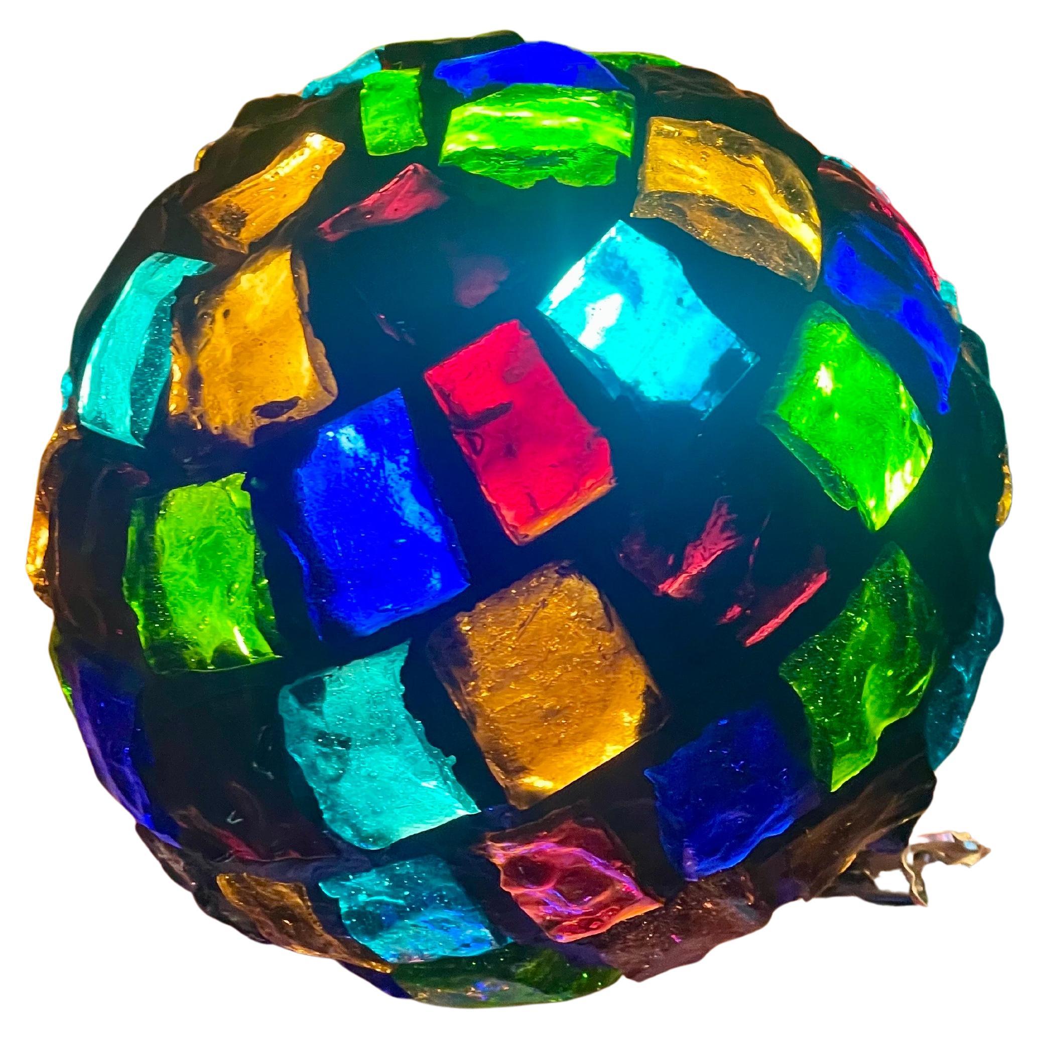 Peter Marsh Brutalist Hängende farbige Glasbrocken Globe Pendelleuchte