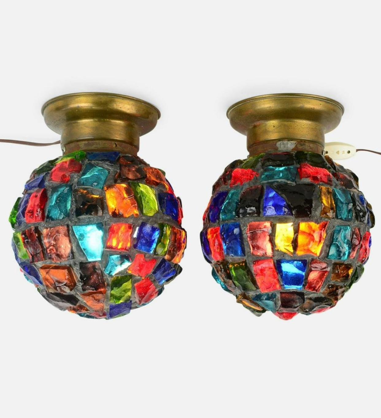 Peter Marsh for Nader Multicolor Dalle De Verre, Chunk Glass Globe Lights For Sale 4