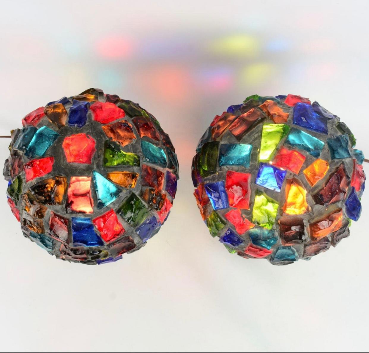 American Peter Marsh for Nader Multicolor Dalle De Verre, Chunk Glass Globe Lights For Sale