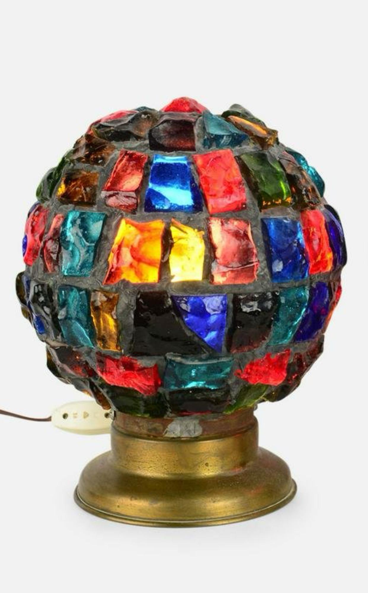 Mid-20th Century Peter Marsh for Nader Multicolor Dalle De Verre, Chunk Glass Globe Lights For Sale