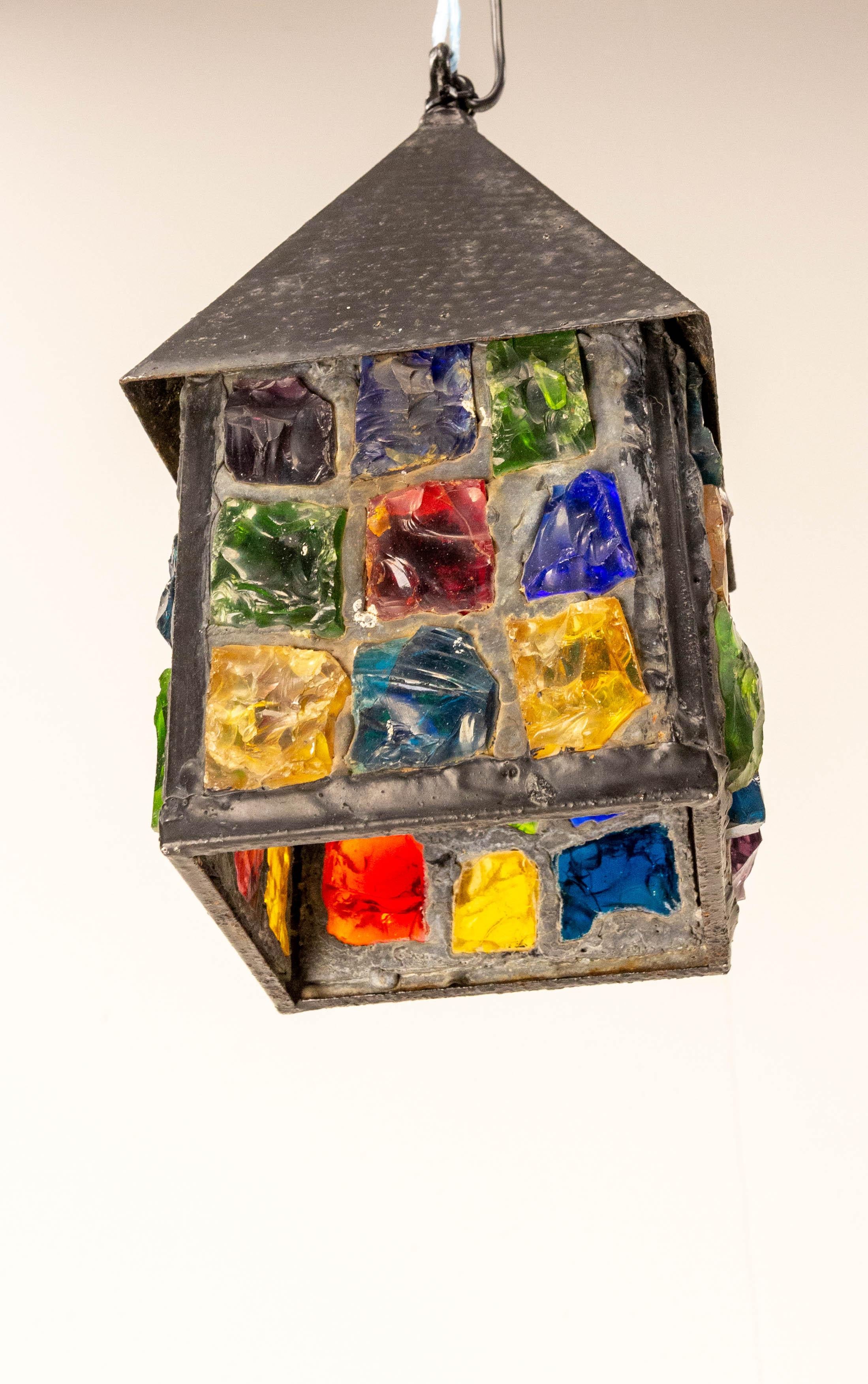 Peter Marsh Wrought Iron Colored Glass Light House Lantern, English, circa 1960 2