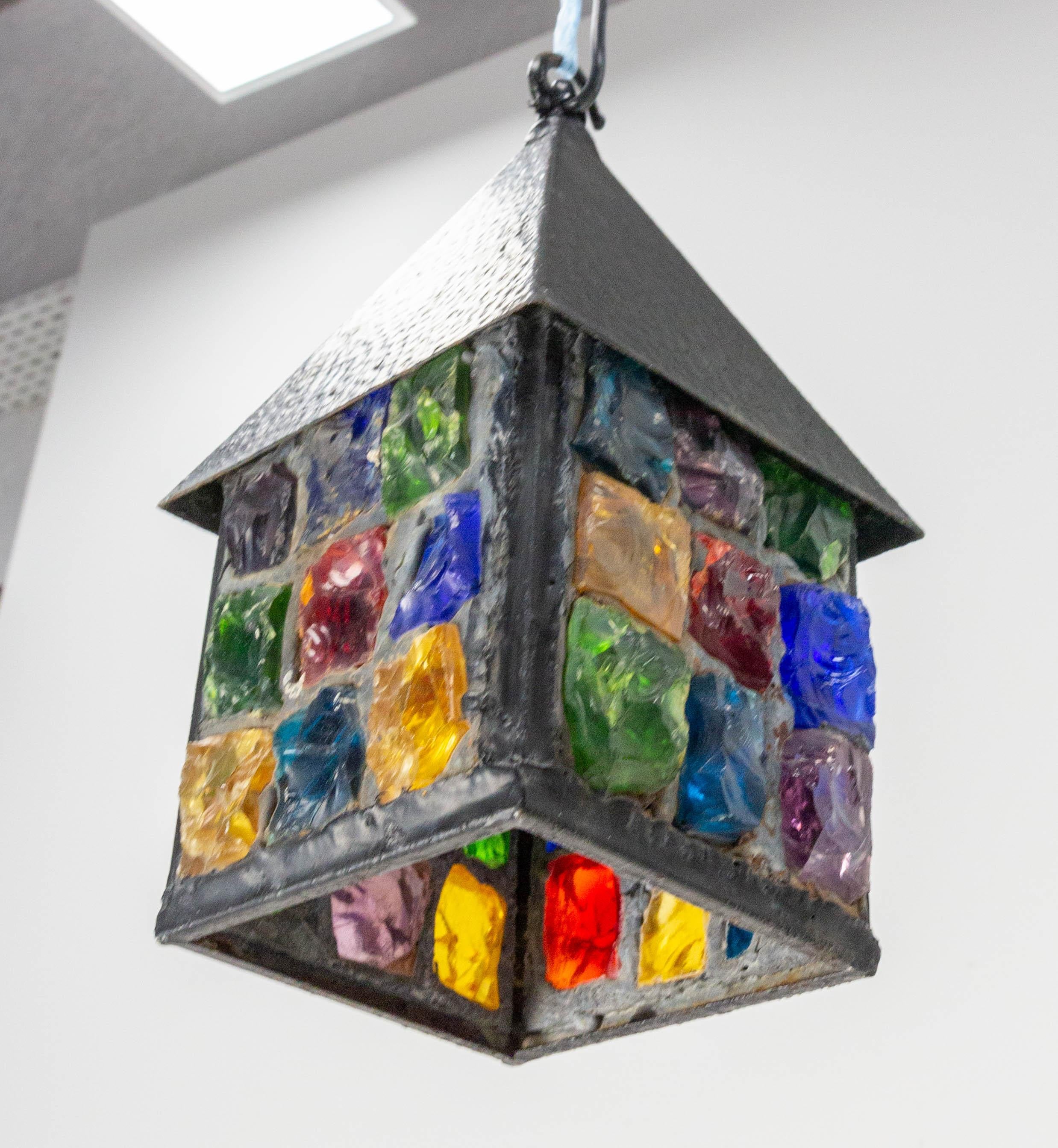 Peter Marsh Wrought Iron Colored Glass Light House Lantern, English, circa 1960 3