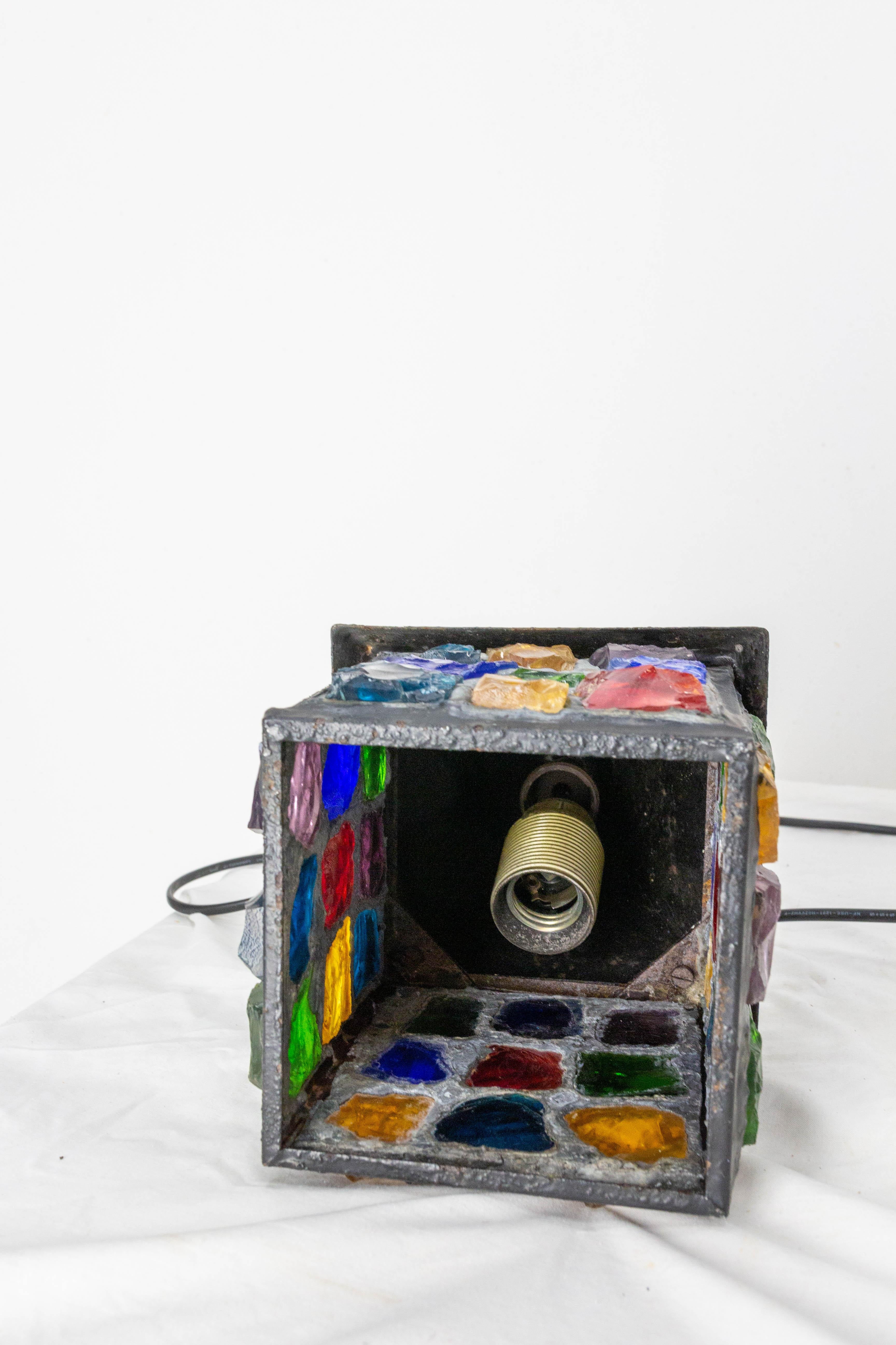 Peter Marsh Wrought Iron Colored Glass Light House Lantern, English, circa 1960 4