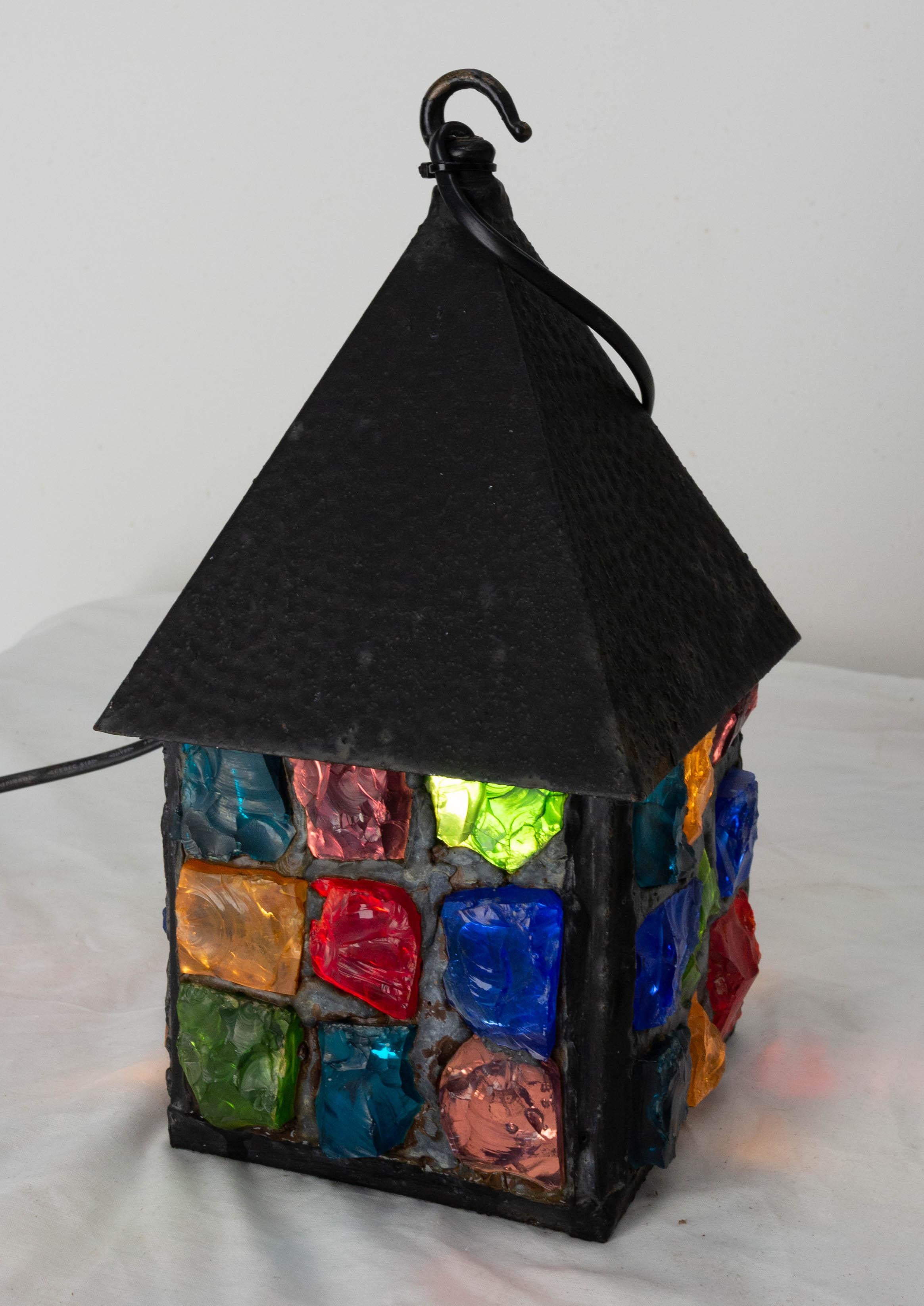 Mid-20th Century Peter Marsh Wrought Iron Colored Glass Light House Lantern, English, circa 1960