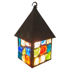 Peter Marsh Wrought Iron Colored Glass Light House Lantern, English, circa 1960