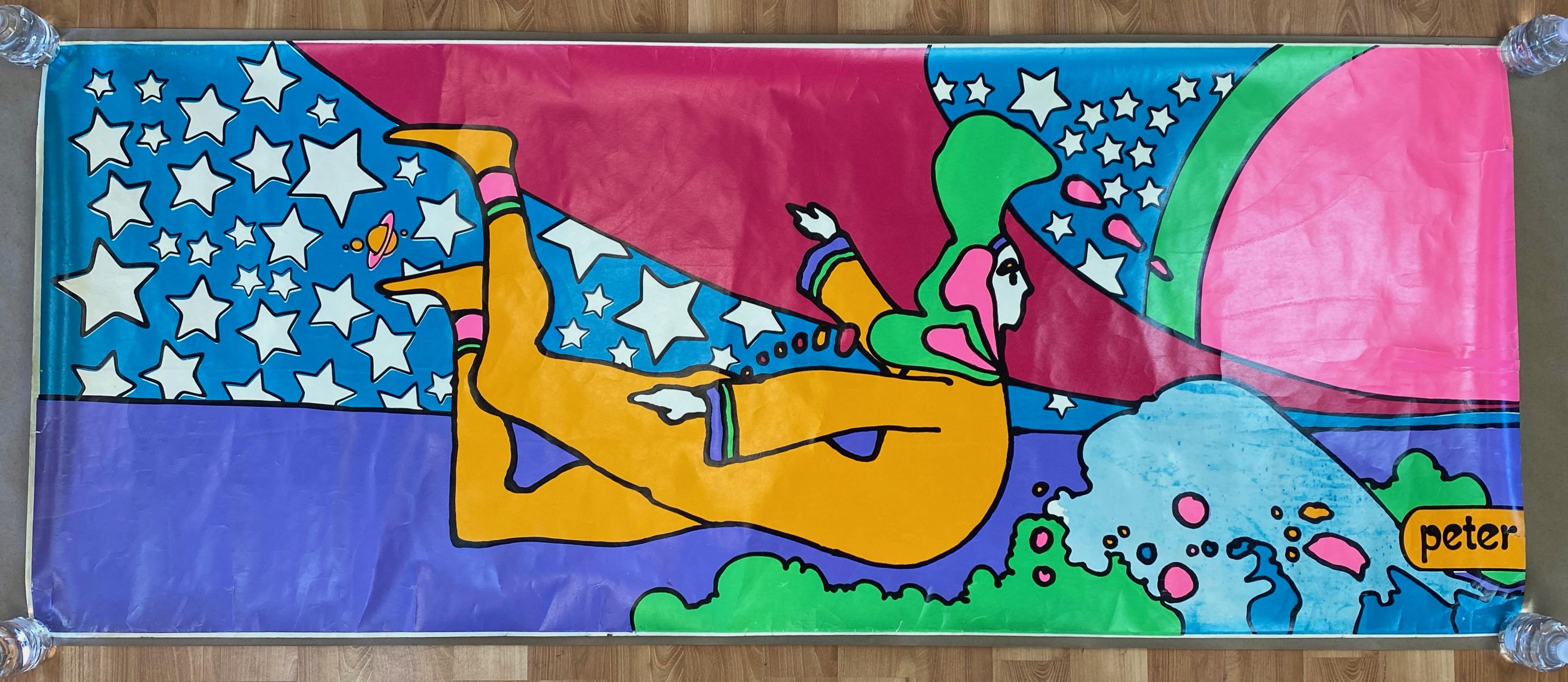 Una importante, monumental y excepcionalmente rara serigrafía de dos piezas de tres metros de ancho creada por Peter Max (estadounidense, nacido en 1937 en Alemania) para su primera exposición individual en un museo, 