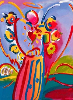 Peter Max Angel with Heart Signed Pop Art Serigraph on Paper Framed 155/350