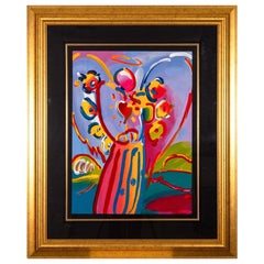 Peter Max Angel with Heart Serigrafia pop art firmata su carta incorniciata 155/350