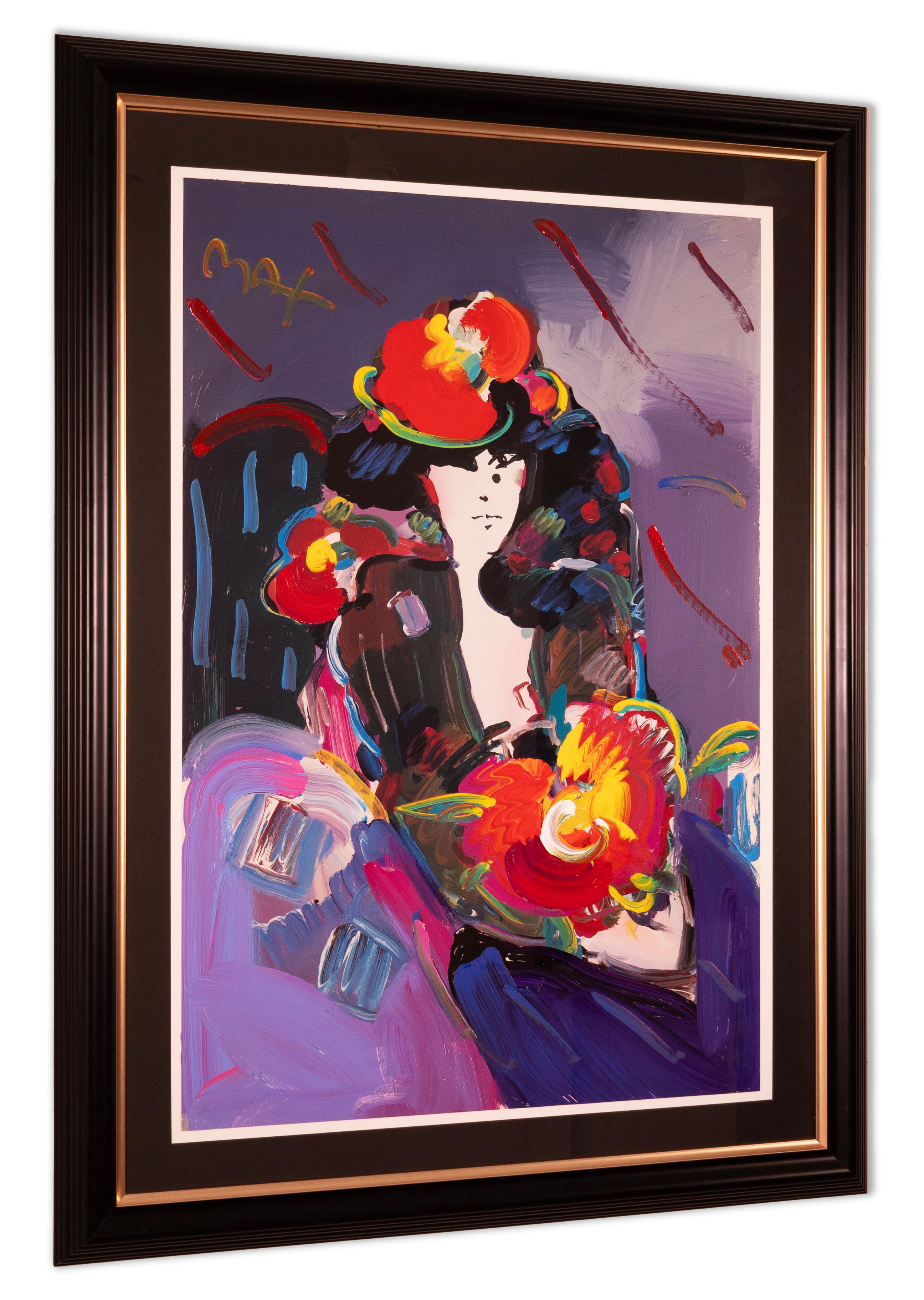 Peter Max Brown Lady Pittura a tecnica mista su carta anni 2000 Firmata e incorniciata in vendita 4