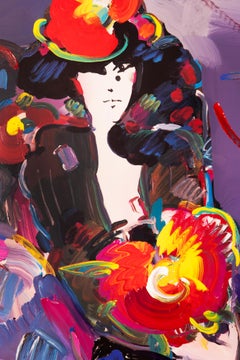 Peter Max Brown Lady Mixed Media Painting On Paper 2000s Signed & Framed
