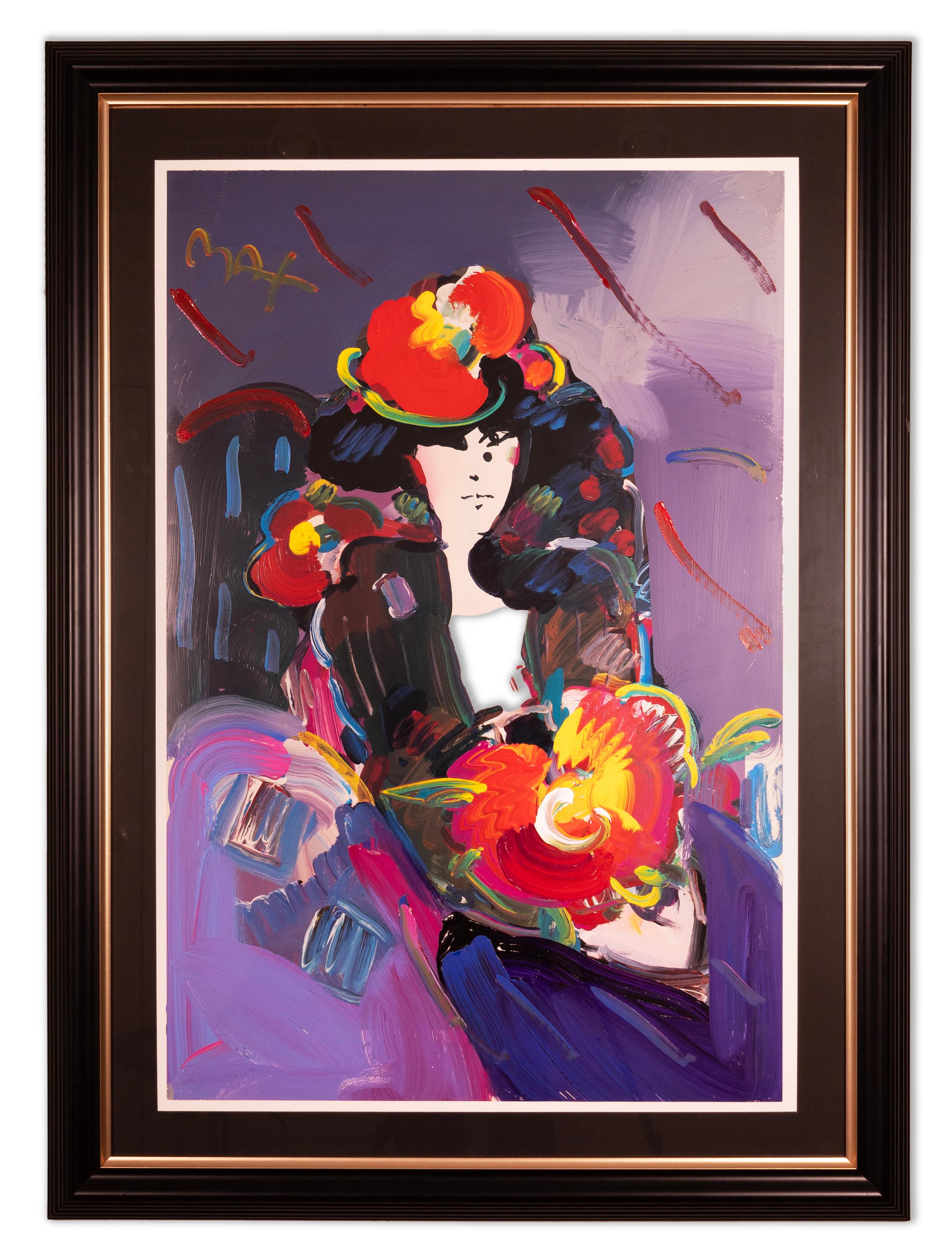Peter Max Brown Lady Pittura a tecnica mista su carta anni 2000 Firmata e incorniciata in vendita 3