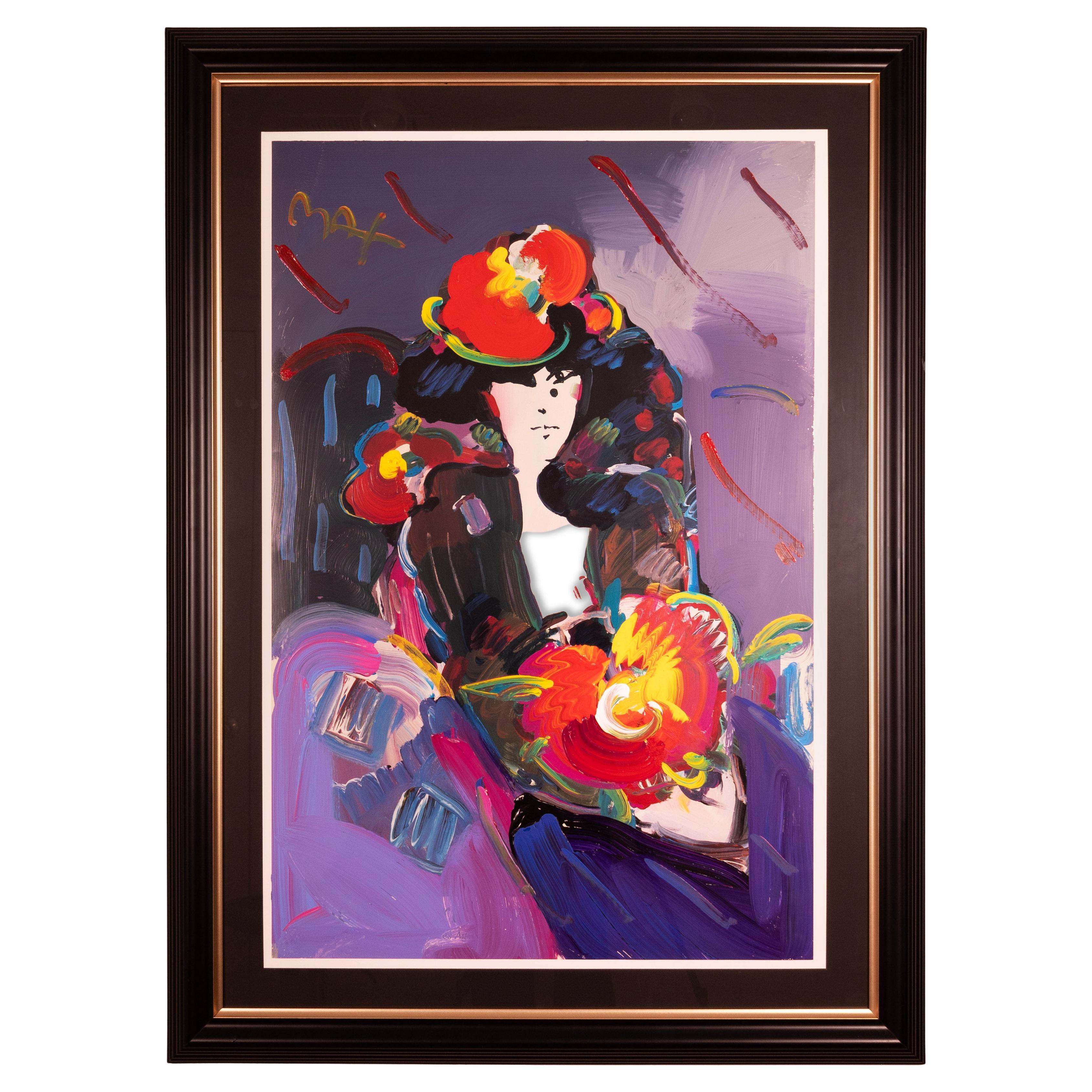 Peter Max Brown Lady Pittura a tecnica mista su carta anni 2000 Firmata e incorniciata
