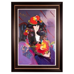 Mixed Media-Gemälde auf Papier von Peter Max Brown Lady, signiert und gerahmt, 2000er Jahre