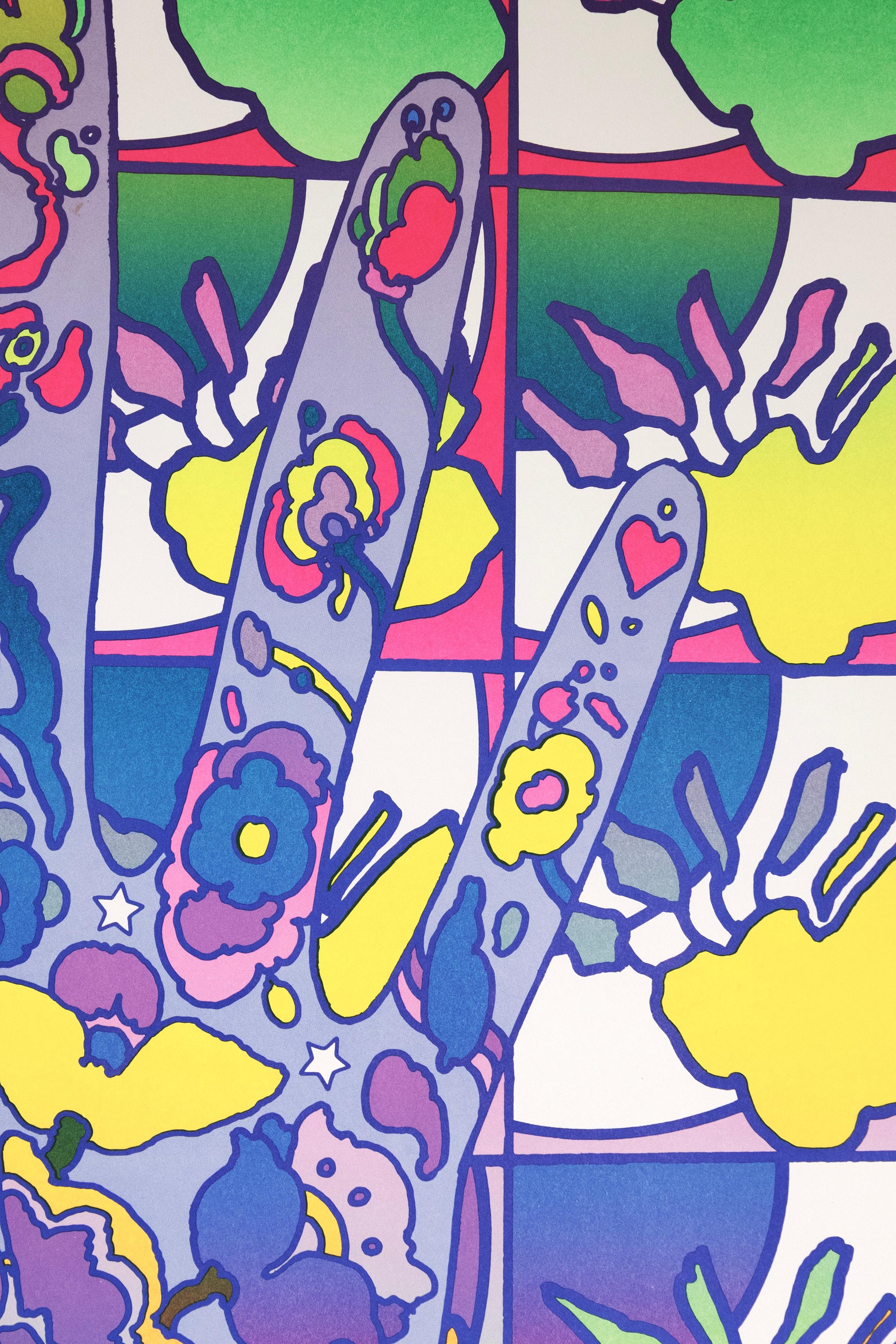 Peter Max Glove’s Signed Modern Pop Art Lithographic Poster Unframed 1970 In Good Condition For Sale In Keego Harbor, MI
