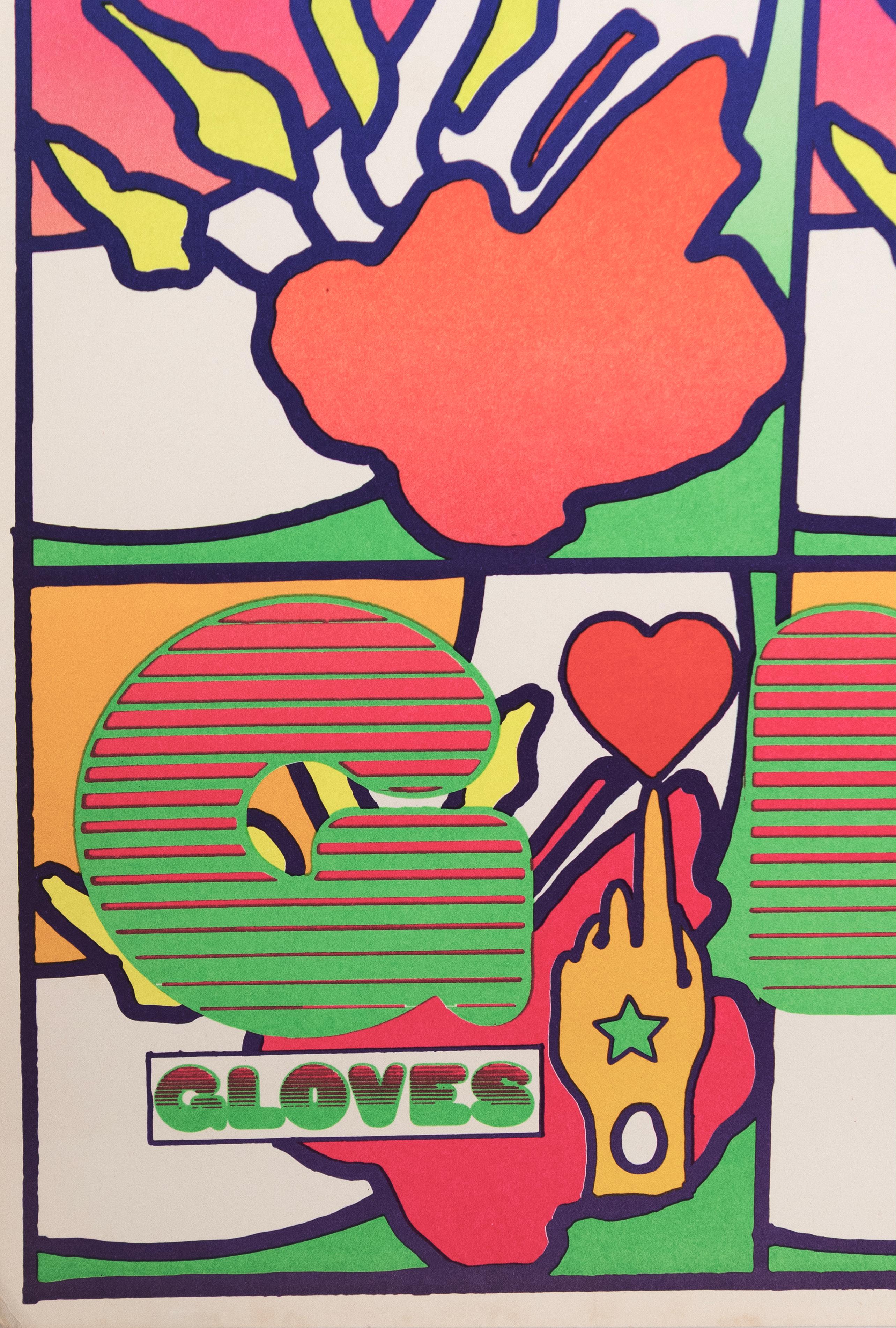 Paper Peter Max Glove’s Signed Modern Pop Art Lithographic Poster Unframed 1970 For Sale